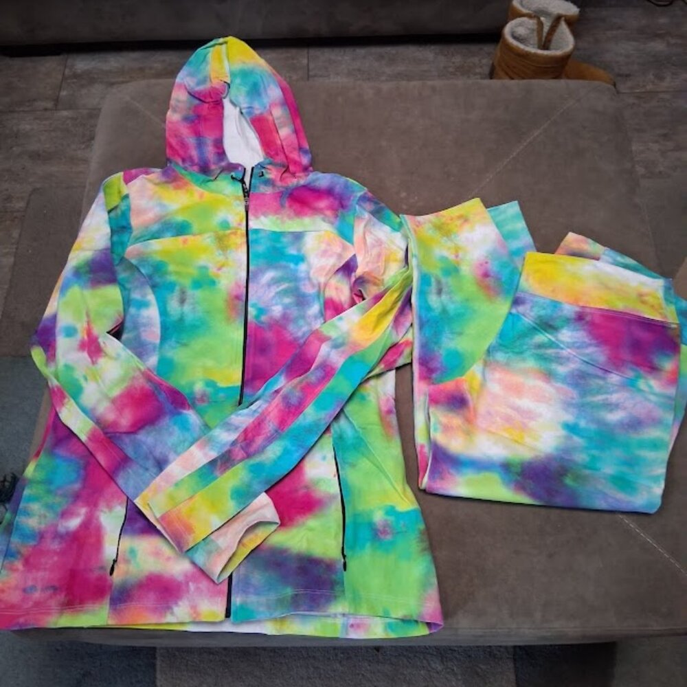 Dona Jo Tie Dye Hoodie Jacket and Leggings Outfit Sz L/XL